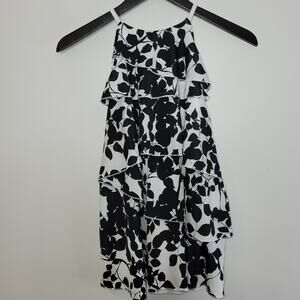 Worthington Womens Blouse Top M Halter Black White Floral Tiered